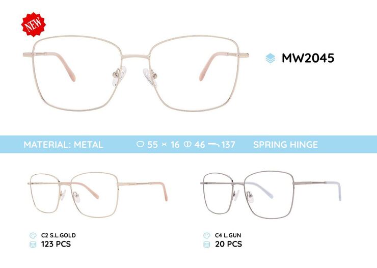 Metal women's frame for glasses with spring hinges MW2045
