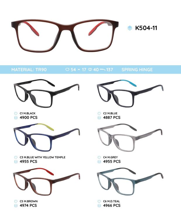 TR90 plastic eyeglasses frame with spring hinges K504-11