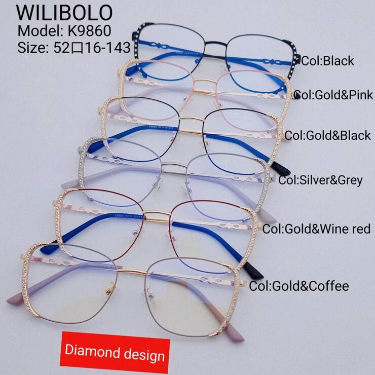 Оправа металлическая ультратонкая женская со стразами Wilibolo K9860