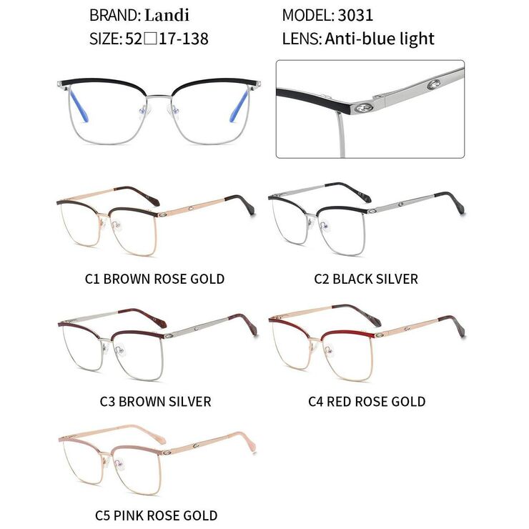 Protective metal glasses with anti-blue light lenses Landi LD3031