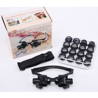 Очки-лупа с подсветкой для работы с мелкими деталями, со сменными насадками 9892G8KX, увеличение: 2.5X, 4X, 6X, 8X, 10X, 15X, 20X, 25X