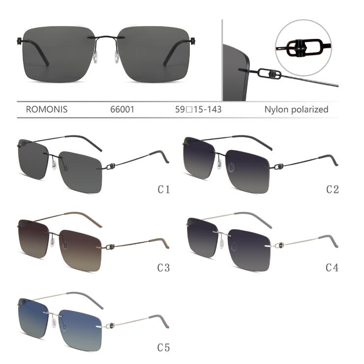 Rimless polarized metal sunglasses with nylon lenses Romonis R66001