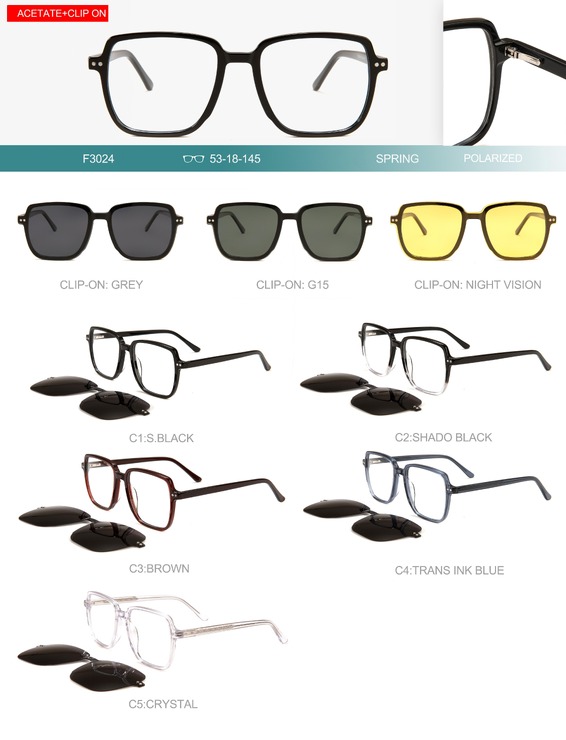 Оправа пластиковая из материала ацетат, с флексом + насадка солнцезащитная (клипон) Big City F3024