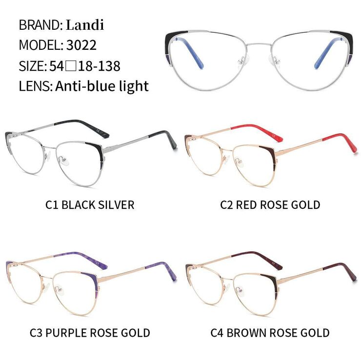 Protective metal glasses with anti-blue light lenses Landi LD3022