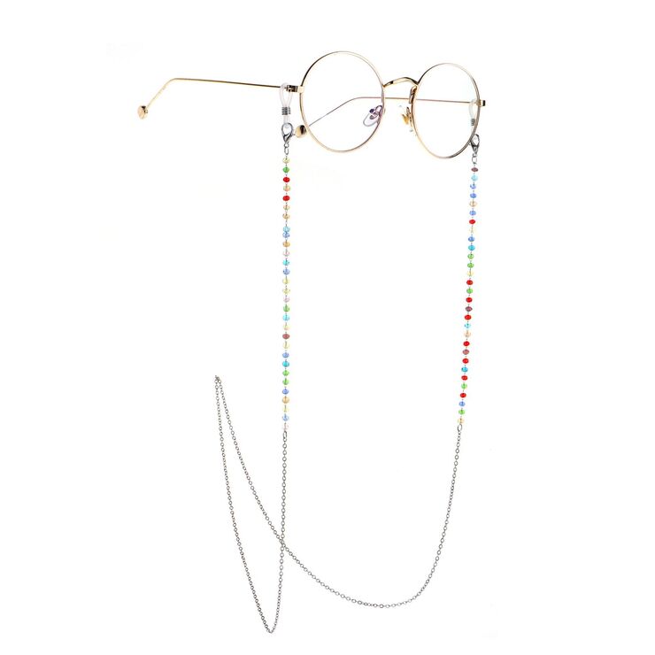Silver-colored metal non-slip chain, with colorful crystal, for glasses and masks GS035