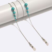 Silver-colored metal non-slip chain, with natural turquoise beads, for glasses and masks GL1582