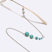 Silver-colored metal non-slip chain, with natural turquoise beads, for glasses and masks GL1582