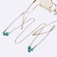 Silver-colored metal non-slip chain, with natural turquoise beads, for glasses and masks GL1582
