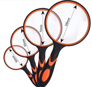 Лупа в силиконовом ободке со стеклянной линзой MAGNIFIER HPDC GLASS 放大镜, чёрно-оранжевая