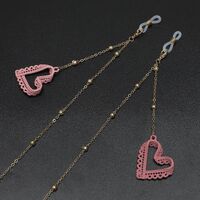 Gold-colored metal non-slip chain, with pink heart and beads, for glasses and masks GL666