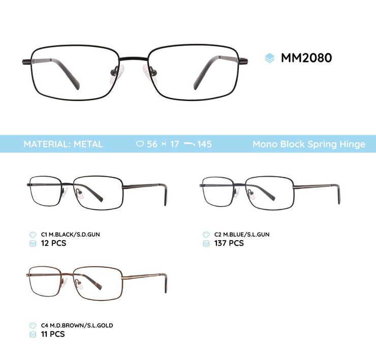 Metal men's frame for glasses with spring hinges MM2080