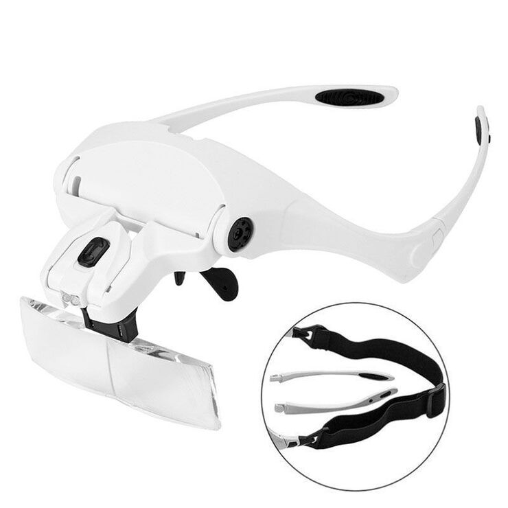 Binocular magnifier with backlight, magnifying glass with head mount 9892B1-XX, magnification: 1X, 1,5X, 2X, 2,5X, 3,5X