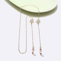 Stylish metal glasses chain with color rhinestone pearls GL1377