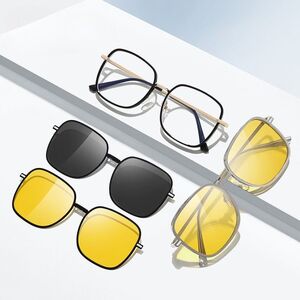 Оправа комбинированная, металл + пластик с защитой от синего света + 2 магнитные солнцезащитные насадки (клипон) 7700-GT