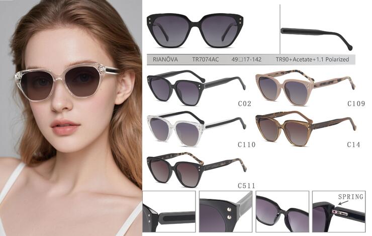 Polarized TR90+acetate plastic sunglasses with spring hinges Rianova TR7074AC