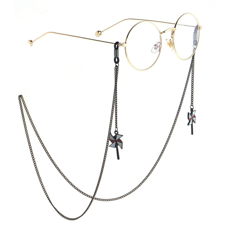 Black-colored metal non-slip chain, with pendant windmill of cartoon, for glasses and masks GL786