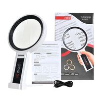 Folding magnifier with universal backlight, magnifying glass with handle 7069-XX-1, diameter 135 mm, magnification: 2,5X, 4,5X