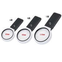 Folding magnifier with universal backlight, magnifying glass with handle 7018-A-XX, diameter 80 mm, magnification: 6X, 25X