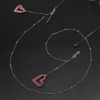 Gold-colored metal non-slip chain, with pink heart and beads, for glasses and masks GL666